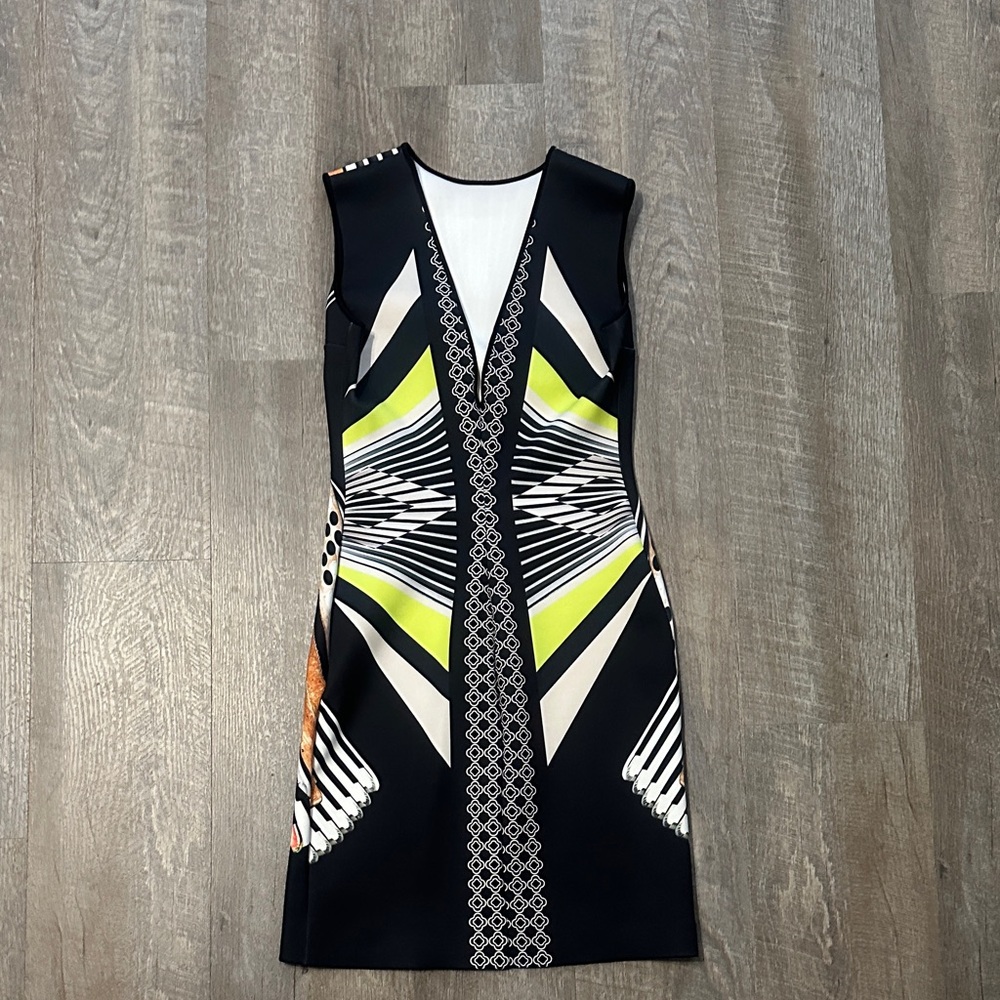 Clover Canyon Black and White Midi Dress with Lime Highlights